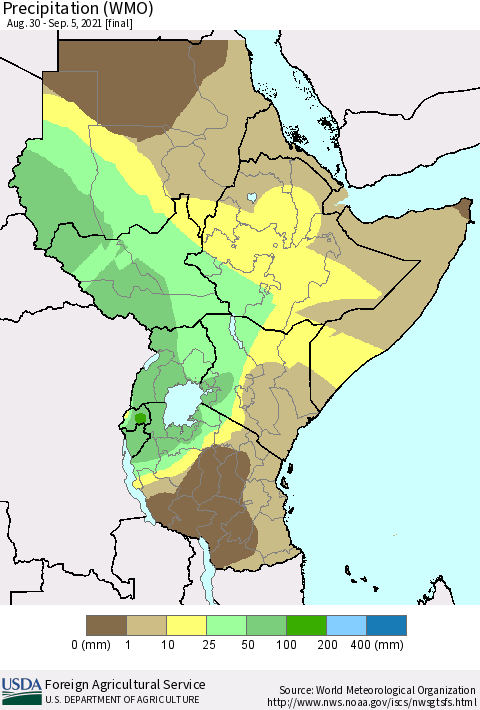 Eastern Africa Precipitation (WMO) Thematic Map For 8/30/2021 - 9/5/2021