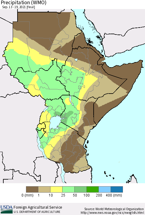 Eastern Africa Precipitation (WMO) Thematic Map For 9/13/2021 - 9/19/2021