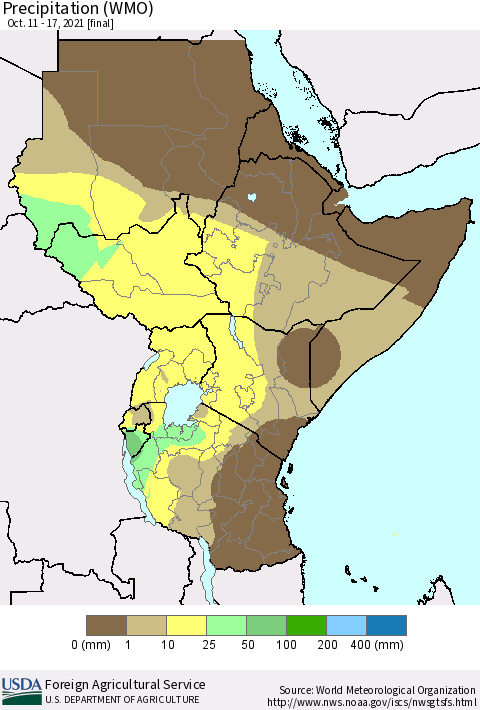 Eastern Africa Precipitation (WMO) Thematic Map For 10/11/2021 - 10/17/2021