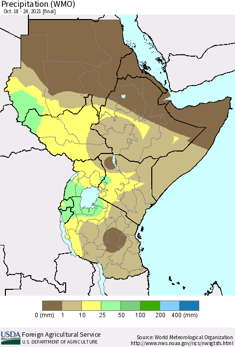 Eastern Africa Precipitation (WMO) Thematic Map For 10/18/2021 - 10/24/2021