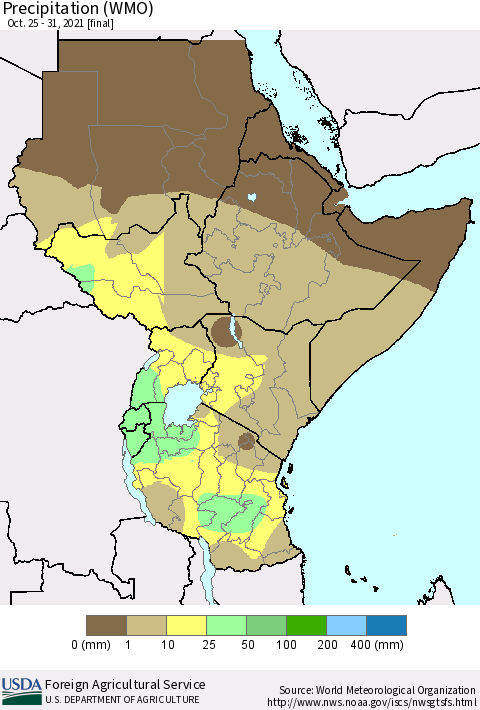 Eastern Africa Precipitation (WMO) Thematic Map For 10/25/2021 - 10/31/2021