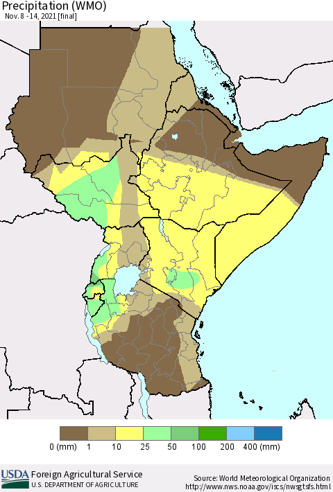 Eastern Africa Precipitation (WMO) Thematic Map For 11/8/2021 - 11/14/2021