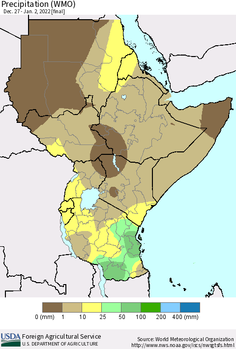 Eastern Africa Precipitation (WMO) Thematic Map For 12/27/2021 - 1/2/2022