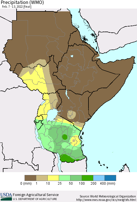 Eastern Africa Precipitation (WMO) Thematic Map For 2/7/2022 - 2/13/2022