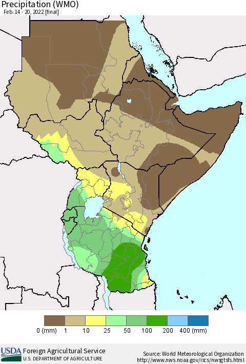 Eastern Africa Precipitation (WMO) Thematic Map For 2/14/2022 - 2/20/2022
