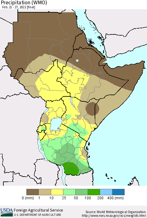 Eastern Africa Precipitation (WMO) Thematic Map For 2/21/2022 - 2/27/2022