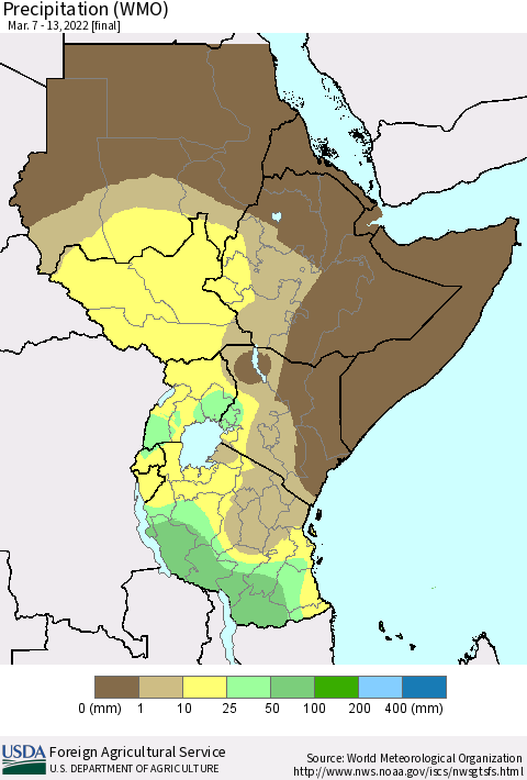 Eastern Africa Precipitation (WMO) Thematic Map For 3/7/2022 - 3/13/2022