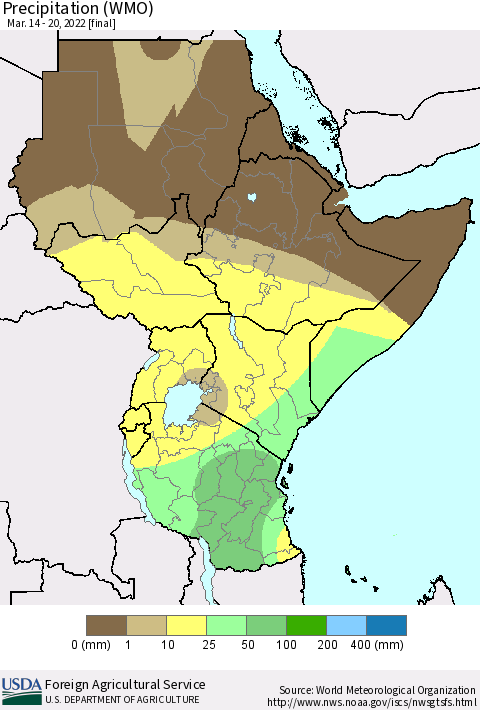 Eastern Africa Precipitation (WMO) Thematic Map For 3/14/2022 - 3/20/2022