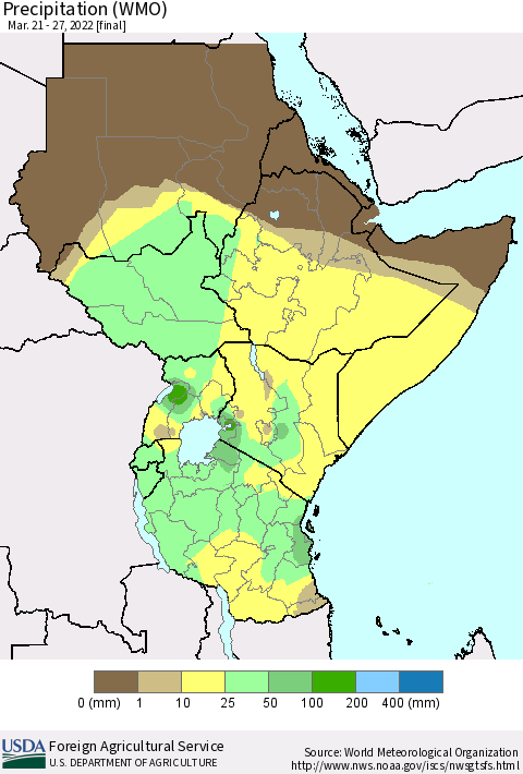 Eastern Africa Precipitation (WMO) Thematic Map For 3/21/2022 - 3/27/2022