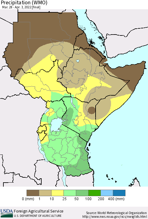Eastern Africa Precipitation (WMO) Thematic Map For 3/28/2022 - 4/3/2022