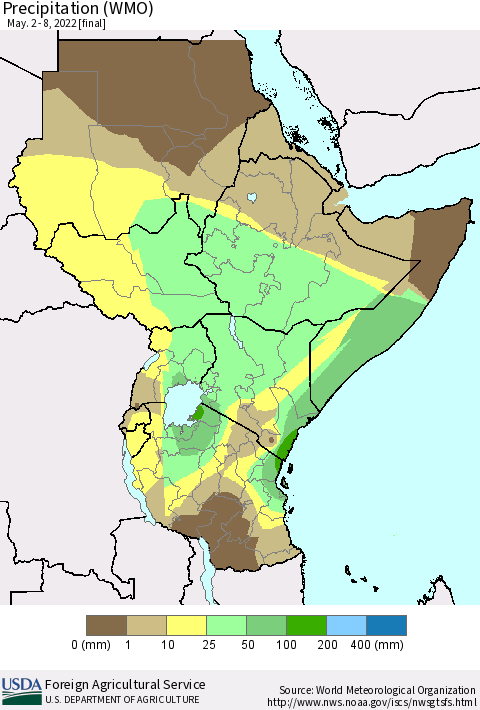 Eastern Africa Precipitation (WMO) Thematic Map For 5/2/2022 - 5/8/2022