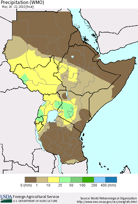 Eastern Africa Precipitation (WMO) Thematic Map For 5/16/2022 - 5/22/2022