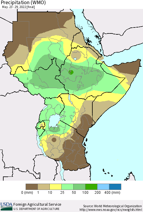 Eastern Africa Precipitation (WMO) Thematic Map For 5/23/2022 - 5/29/2022