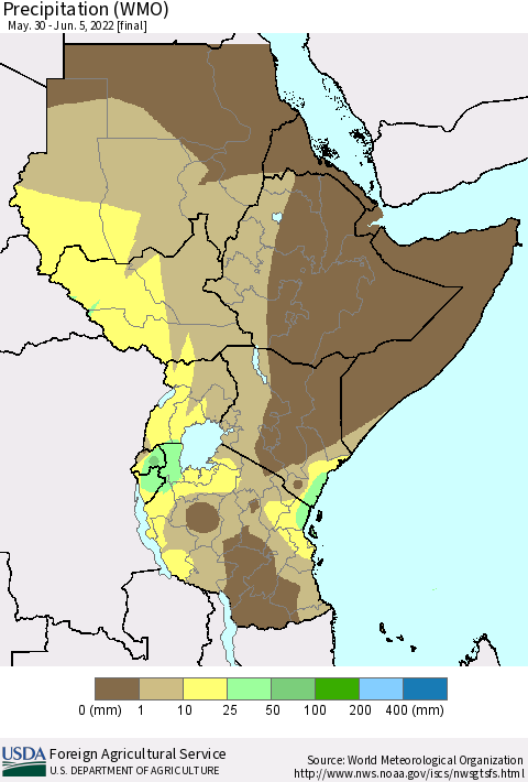 Eastern Africa Precipitation (WMO) Thematic Map For 5/30/2022 - 6/5/2022
