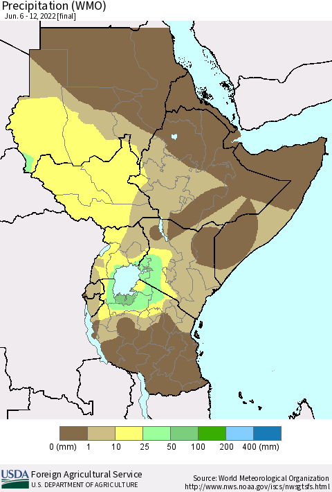Eastern Africa Precipitation (WMO) Thematic Map For 6/6/2022 - 6/12/2022