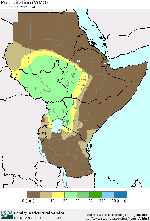 Eastern Africa Precipitation (WMO) Thematic Map For 6/13/2022 - 6/19/2022