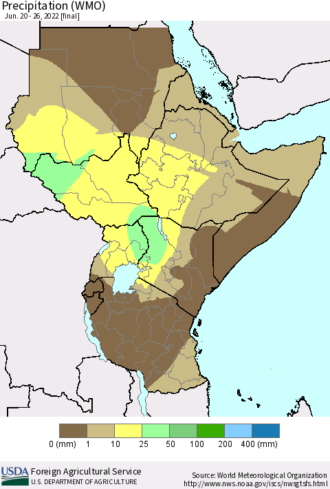 Eastern Africa Precipitation (WMO) Thematic Map For 6/20/2022 - 6/26/2022