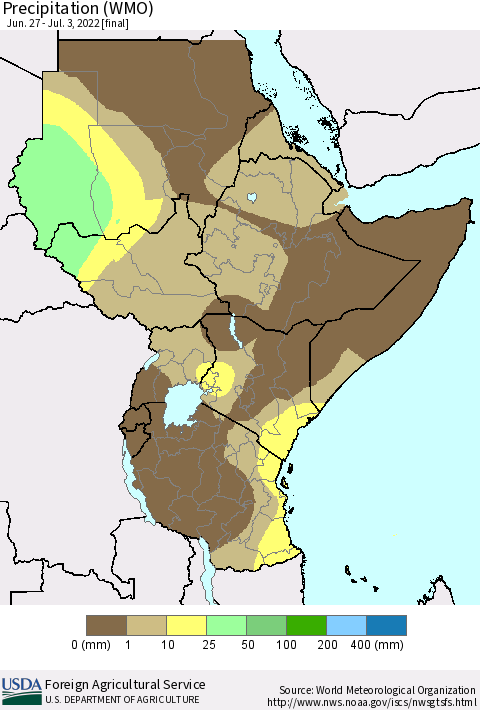 Eastern Africa Precipitation (WMO) Thematic Map For 6/27/2022 - 7/3/2022