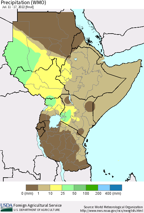 Eastern Africa Precipitation (WMO) Thematic Map For 7/11/2022 - 7/17/2022