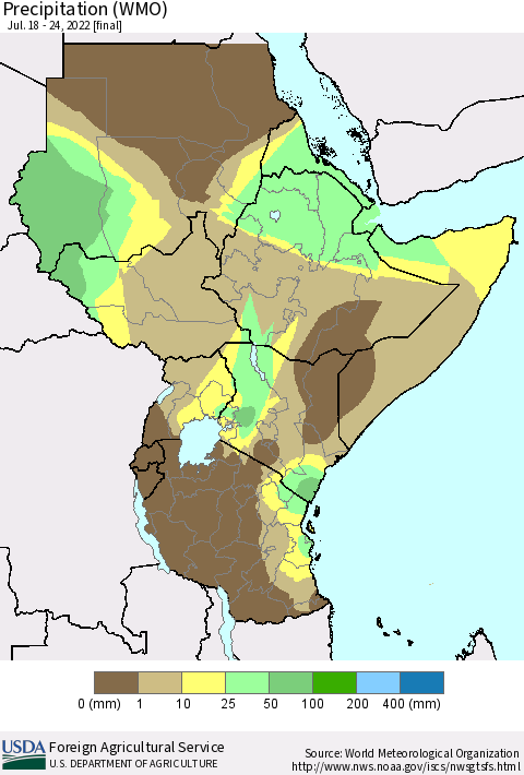 Eastern Africa Precipitation (WMO) Thematic Map For 7/18/2022 - 7/24/2022