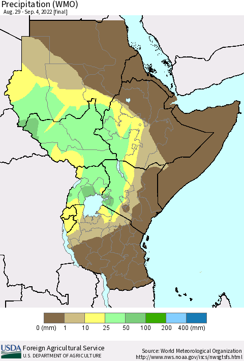 Eastern Africa Precipitation (WMO) Thematic Map For 8/29/2022 - 9/4/2022