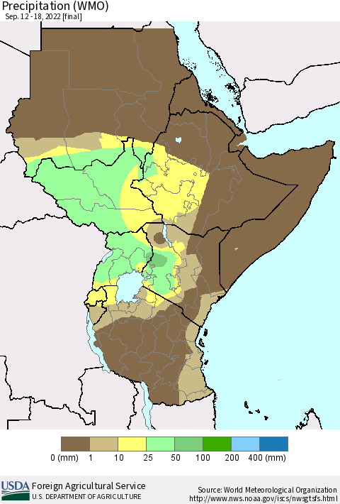 Eastern Africa Precipitation (WMO) Thematic Map For 9/12/2022 - 9/18/2022