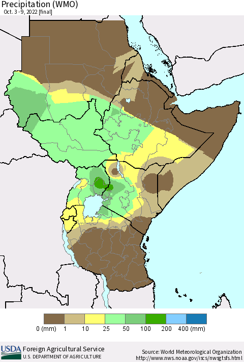 Eastern Africa Precipitation (WMO) Thematic Map For 10/3/2022 - 10/9/2022