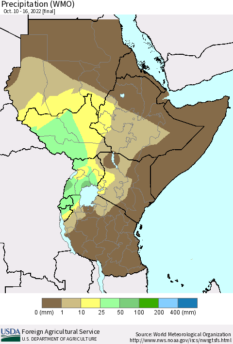 Eastern Africa Precipitation (WMO) Thematic Map For 10/10/2022 - 10/16/2022