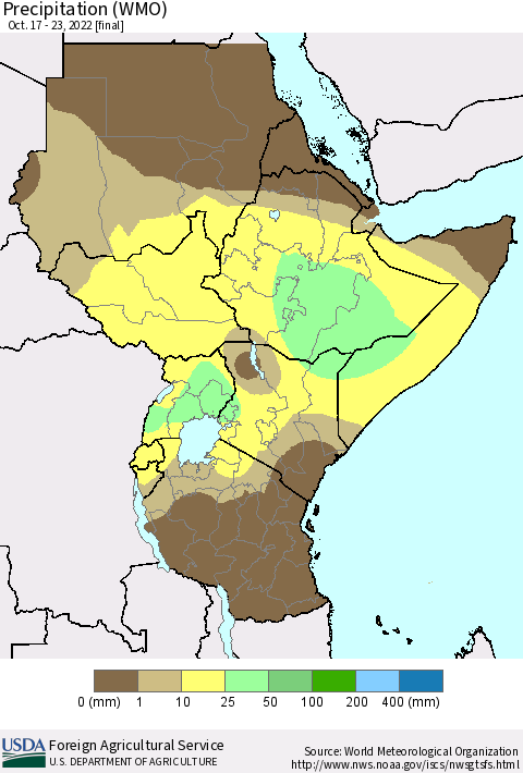Eastern Africa Precipitation (WMO) Thematic Map For 10/17/2022 - 10/23/2022