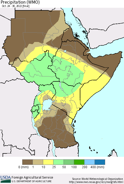Eastern Africa Precipitation (WMO) Thematic Map For 10/24/2022 - 10/30/2022