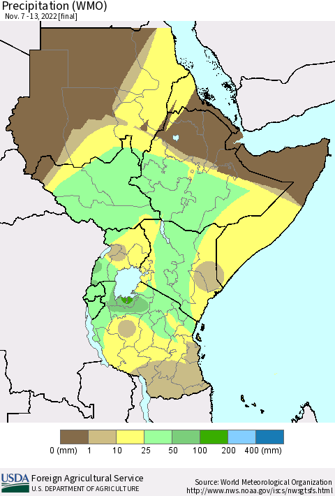 Eastern Africa Precipitation (WMO) Thematic Map For 11/7/2022 - 11/13/2022