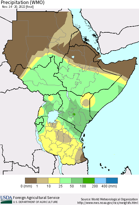 Eastern Africa Precipitation (WMO) Thematic Map For 11/14/2022 - 11/20/2022