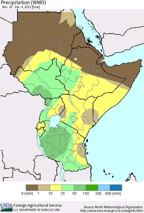 Eastern Africa Precipitation (WMO) Thematic Map For 11/28/2022 - 12/4/2022