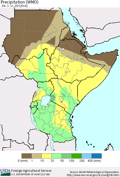 Eastern Africa Precipitation (WMO) Thematic Map For 12/5/2022 - 12/11/2022