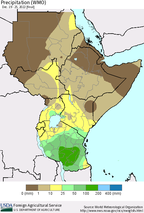 Eastern Africa Precipitation (WMO) Thematic Map For 12/19/2022 - 12/25/2022