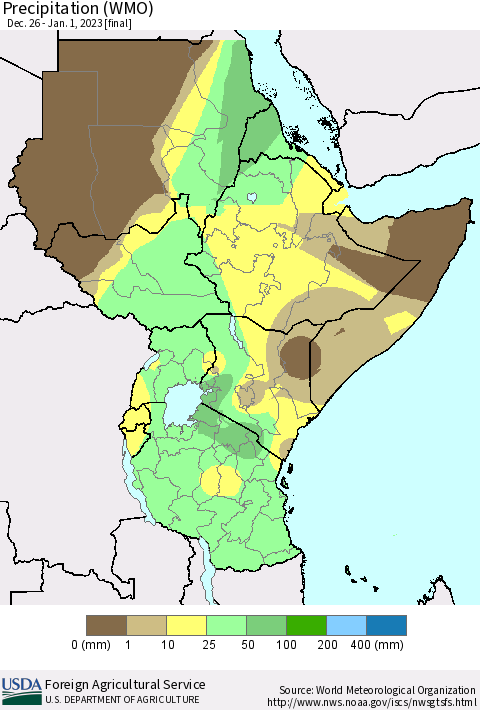 Eastern Africa Precipitation (WMO) Thematic Map For 12/26/2022 - 1/1/2023