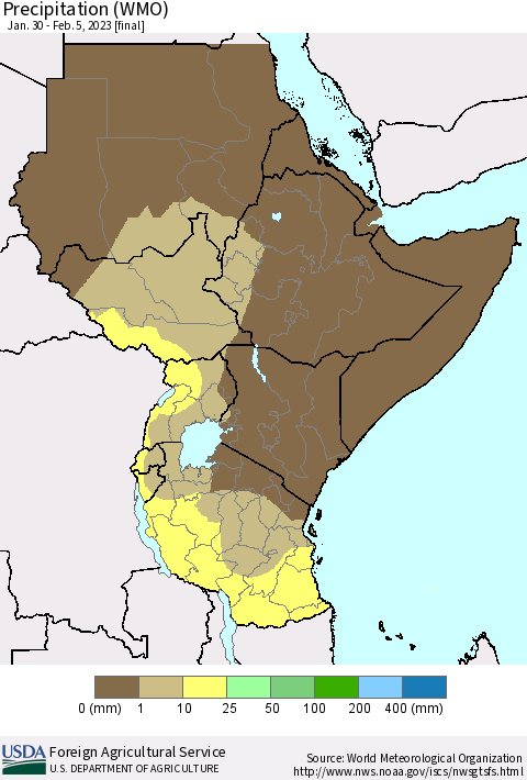 Eastern Africa Precipitation (WMO) Thematic Map For 1/30/2023 - 2/5/2023