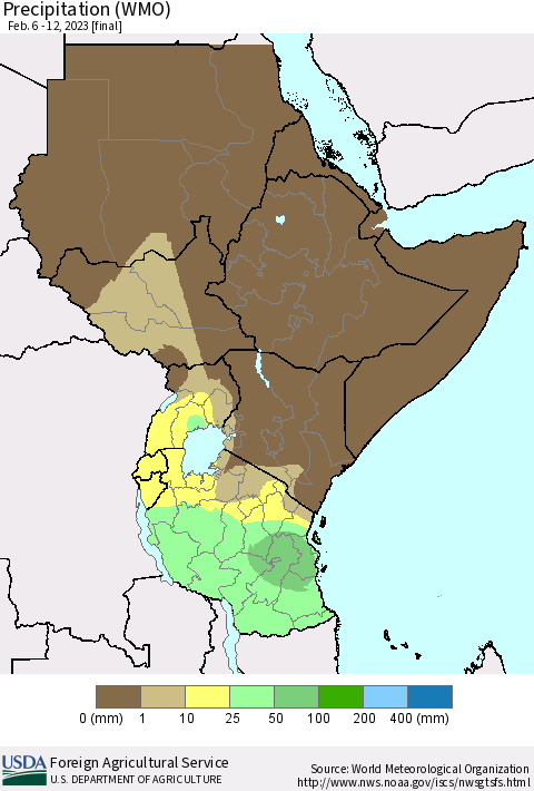 Eastern Africa Precipitation (WMO) Thematic Map For 2/6/2023 - 2/12/2023
