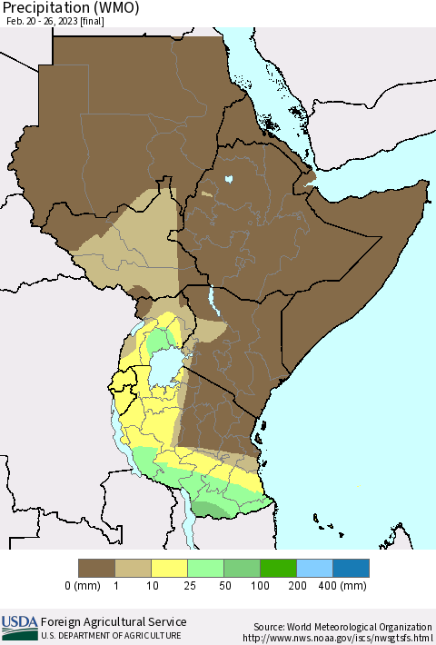 Eastern Africa Precipitation (WMO) Thematic Map For 2/20/2023 - 2/26/2023