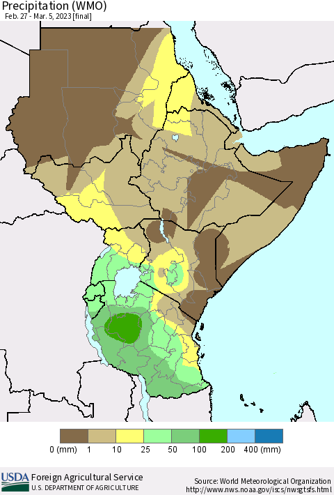 Eastern Africa Precipitation (WMO) Thematic Map For 2/27/2023 - 3/5/2023