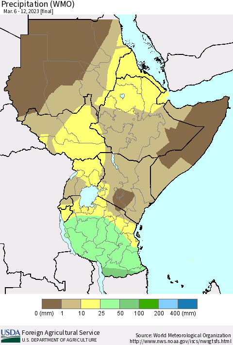 Eastern Africa Precipitation (WMO) Thematic Map For 3/6/2023 - 3/12/2023