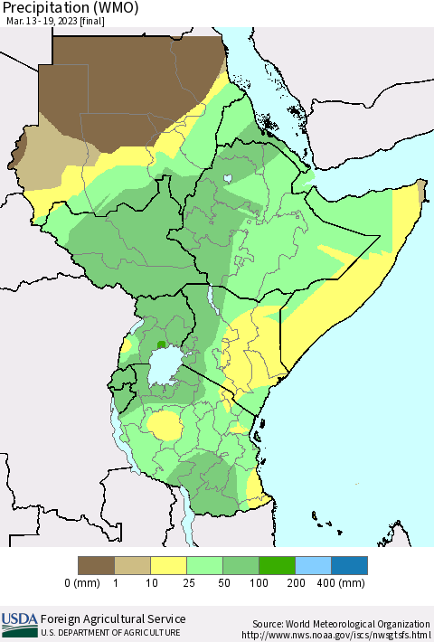 Eastern Africa Precipitation (WMO) Thematic Map For 3/13/2023 - 3/19/2023