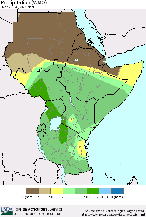 Eastern Africa Precipitation (WMO) Thematic Map For 3/20/2023 - 3/26/2023