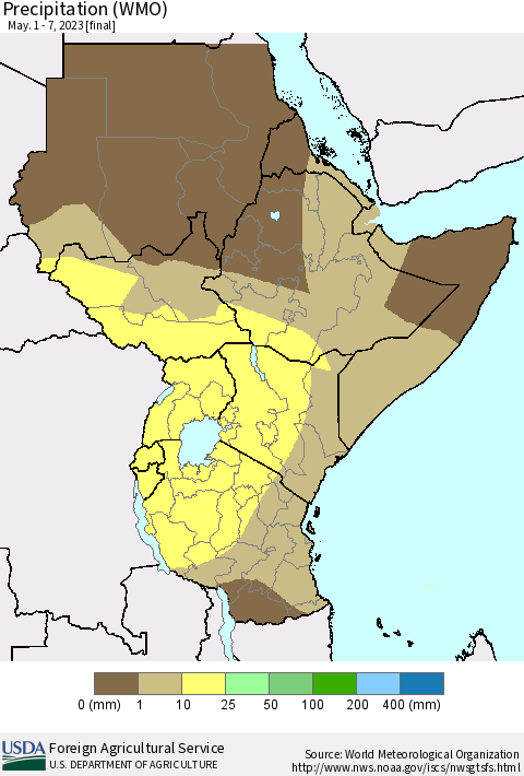 Eastern Africa Precipitation (WMO) Thematic Map For 5/1/2023 - 5/7/2023