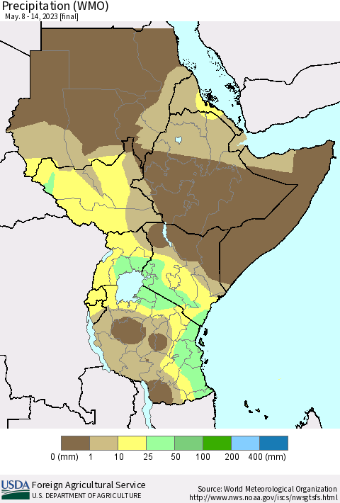 Eastern Africa Precipitation (WMO) Thematic Map For 5/8/2023 - 5/14/2023