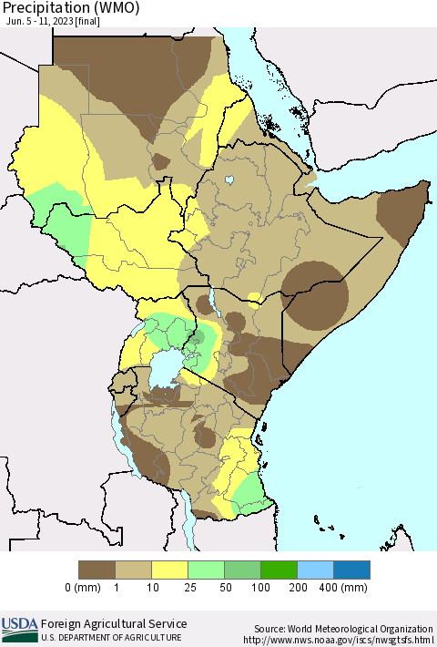 Eastern Africa Precipitation (WMO) Thematic Map For 6/5/2023 - 6/11/2023