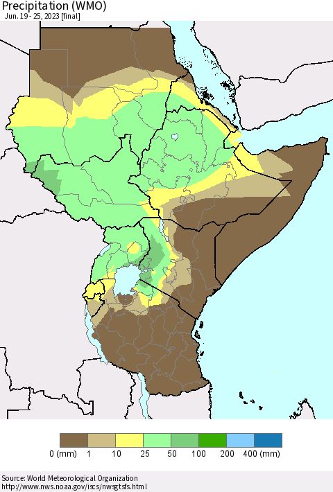 Eastern Africa Precipitation (WMO) Thematic Map For 6/19/2023 - 6/25/2023