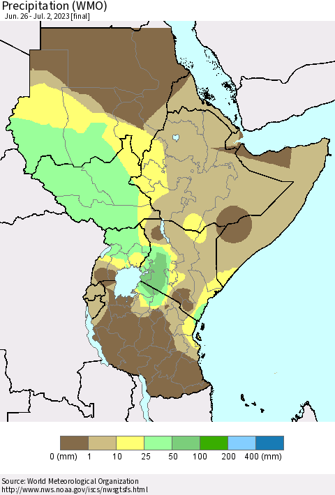 Eastern Africa Precipitation (WMO) Thematic Map For 6/26/2023 - 7/2/2023