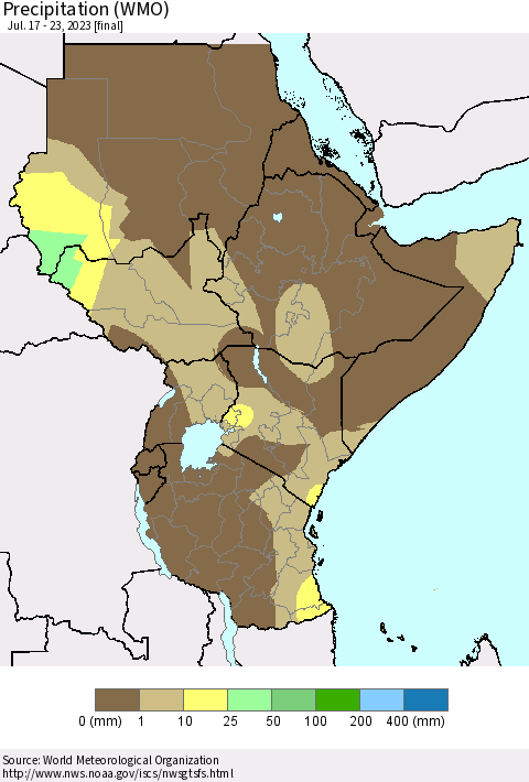 Eastern Africa Precipitation (WMO) Thematic Map For 7/17/2023 - 7/23/2023