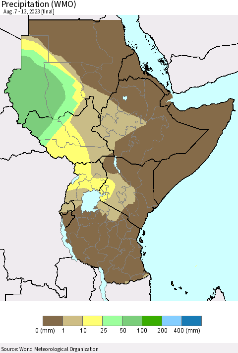 Eastern Africa Precipitation (WMO) Thematic Map For 8/7/2023 - 8/13/2023